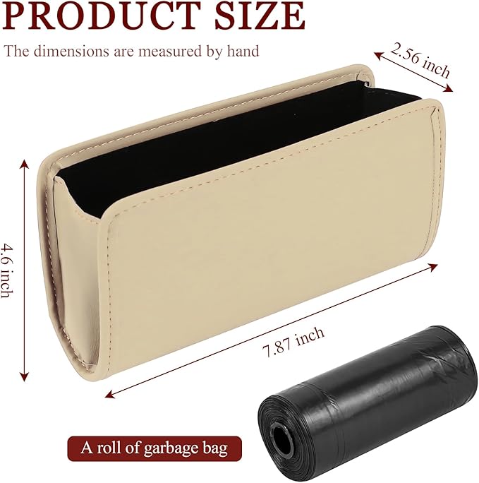 Hovom Car Trash Can, Leather Waterproof Automotive Garbage Can with Trash Bag, Hanging Mini Vehicle Trash Bin, Small Auto Door Organizer Storage Pouch, Universal Car Accessories (Beige)