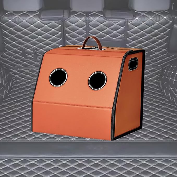 Leather Trunk Organizer,Foldable,Multi-Compartment,With Breathable Holes for Car SUV Truck MPV,Camping Picnic,Home Small 15 * 13.7 * 13.7 inch Orange