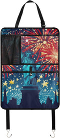 July 4th Fireworks Statue Of Liberty Blue 1 Pack Backseat Car Organizer with Storage Pockets Seat Back Organizers for Kids Kick Mats Backseat Protector Automotive