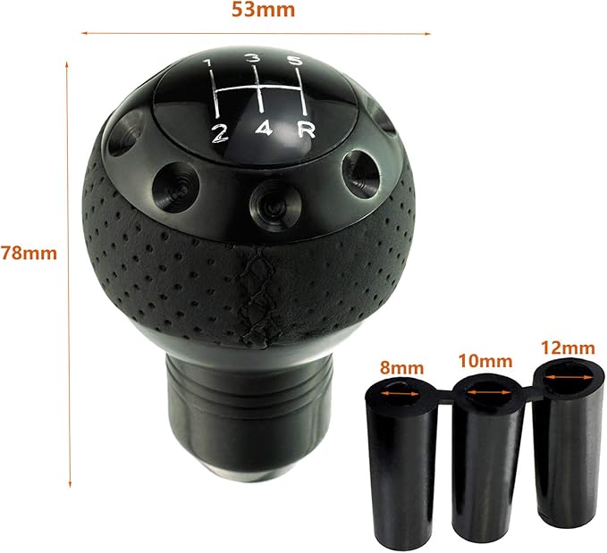 Lunsom 5 Speed Leather Shift Knob, Manual Transmission Handle Ball Gear Stick Shifter Head Fit Most Transmission Vehicle (Black)