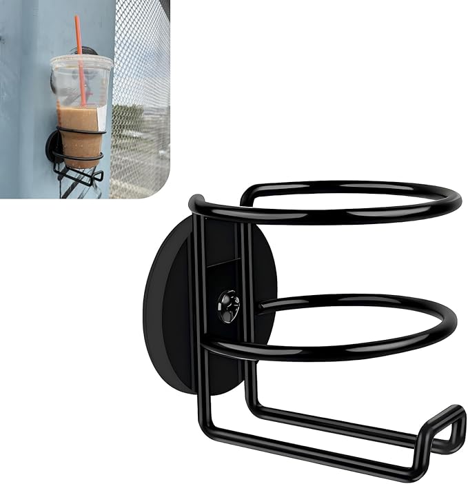 Universal Metal Cup Holder, Fashion Minimalist Ring Cup Holder, Magnetic Installation No Drilling Required, for Most Cars, Boats, RVs,Trucks,Tractor (Black)