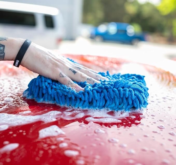 The Rag Company - Premium Chenille Microfiber Knobby Wash Mitts - Perfect for Car Washing and Detailing; Scratch-Free, Lint-Free, Double-Sided, Plush, and Absorbent; Blue (2-Pack)