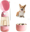 2 in 1 Dog Water Bottle with Food Container, Portable Dogs Water Dispenser, Outdoor Drink Bottles for Puppy, Cat, Pet, Essential Items for Travel, Walking, Hiking, Pet Accessories (Pink)