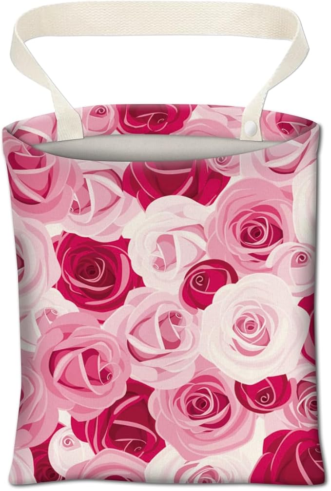 Car Trash Can, Cute Car Trash Bag, Hanging Car Organizer and Storage Bag, Trash Bin for Car Accessories, Vehicle, Travelling, Camping Red Pink Roses