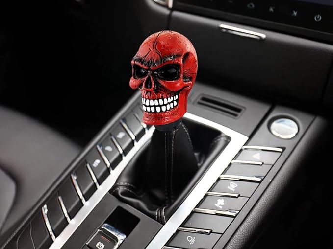 Lunsom Skull Gear Shift Head Resin Shifter Knob Car Transmission Shifting Stick Handle Fit Automatic Manual Vehicle (Red B)