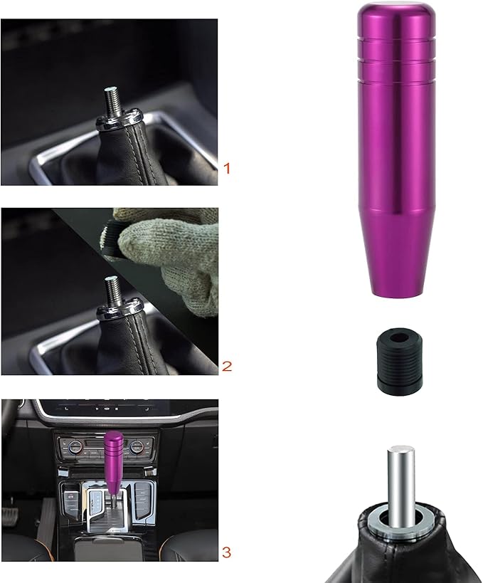 Lunsom 5" Aluminum Gear Lever Shifter Knob Long Alloy Shift Stick Handle Car Automatic Shifting Head Fit Most Manual Transmission Vehicles (Purple-1)