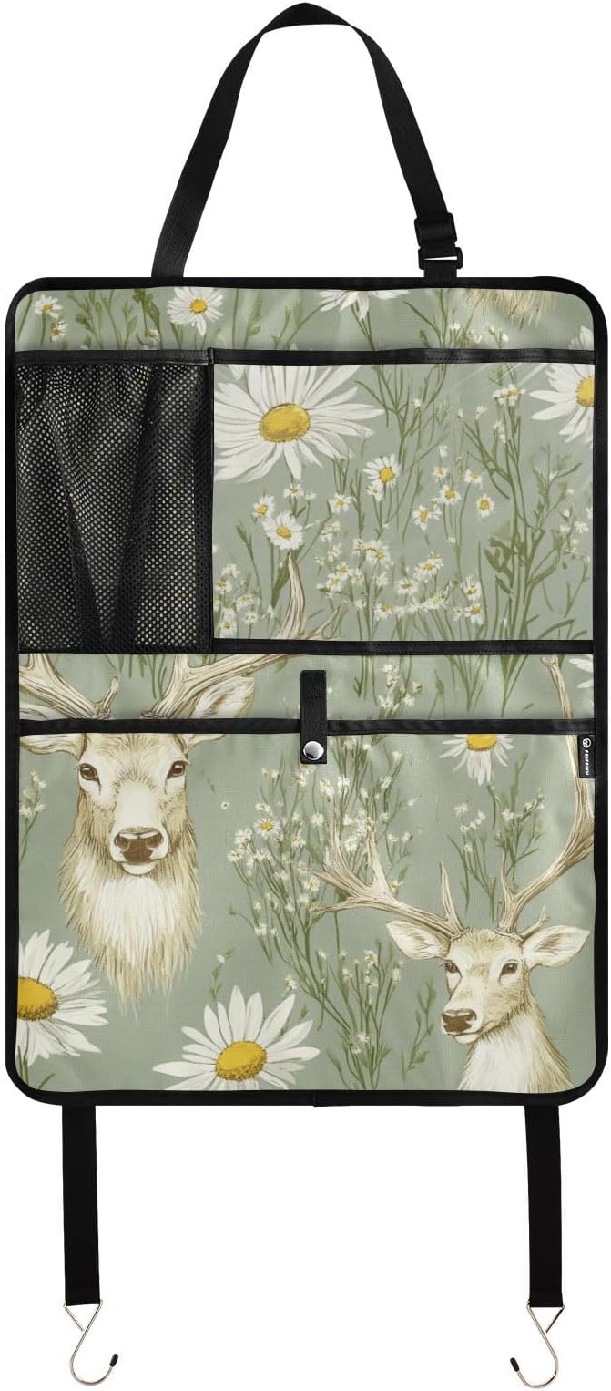 Sage Daisy Deer 2 Pack Backseat Car Organizer with Storage Pockets Seat Back Organizers for Kids Kick Mats Backseat Protector Automotive