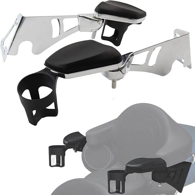Motorcycle Passenger Armrests Adjustable with Cup Holder for Harley Touring Electra Glides Road Glide Ultra Tri Glide 1997-2013 Motorbike Accessories Parts Chrome