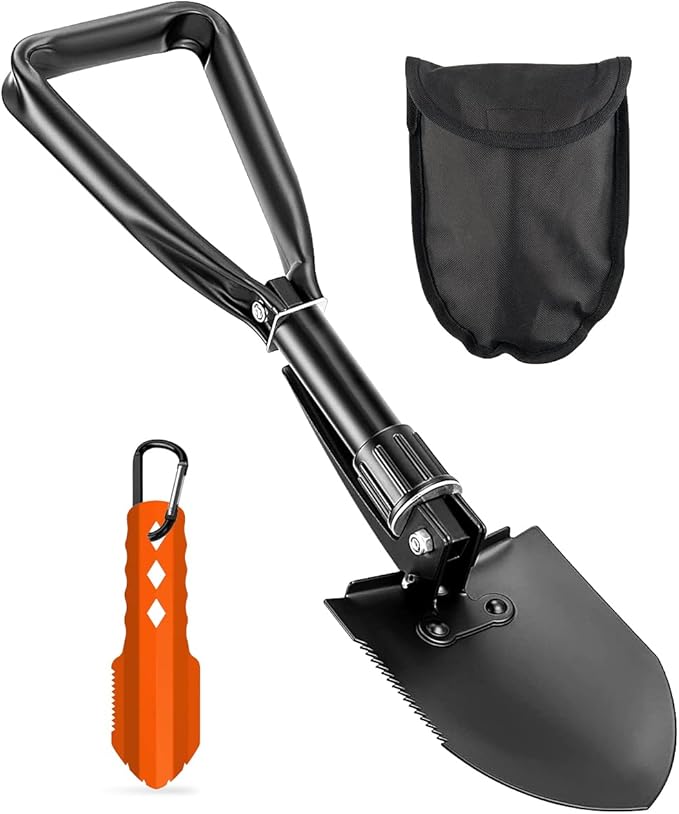 Camping Shovel Set, 3-in-1 Ultra-Light Aluminum Mini Shovel & 18.5'' Folding High Carbon Steel Shovel Ideal for Gardening, Hiking, Camping, Backpacking, Survival, and Emergency scenarios