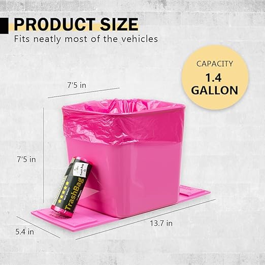 Car Trash Can – Leakproof 1.4 Gallon Compact Garbage Bin with Stability Flap & Anti-Slip Base | Portable Trash Holder for Cars, Trucks, SUVs, Minivans – Includes Trash Bags (Pink, Large)