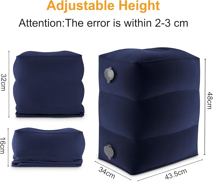 Inflatable Travel Foot Rest Pillow, Kids Airplane Bed, Adjustable Height Leg Pillow for Air Travel, Make a Flat Bed for Kids and Toddlers, Great for Airplane, Train, car（Blue, 1 Pack）