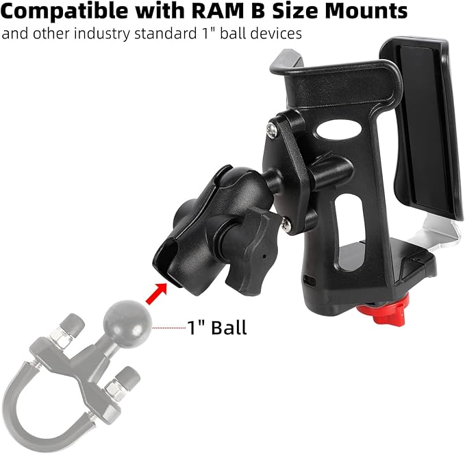 1" Ball Cup Drink Holder with 2.36" Aluminum Arm, Extra Large Adjustable Size Water Bottle Holder for 2.36-3.54" Dia Bottles, Fits RAM Mounts & Motorcycle/Bike 1" Ball Mount