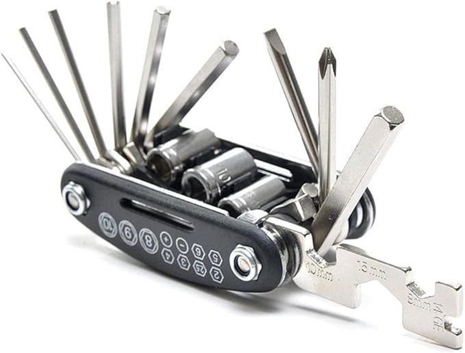 Motorcycle Bike Mechanic Repair Tool Kit with 16 In 1 Multi-Function Allen Key Multi Hex Wrench Screwdriver for Home Outdoor Travel Camping Sport Bicycle Cycling
