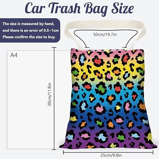 Colorful Leopard Print Car Trash Bag Hanging Garbage Bag with Snap Buttons Car-Back Seat Trash Storage Portable Dustbin for Men Women Car Interior Accessories Travel Camping