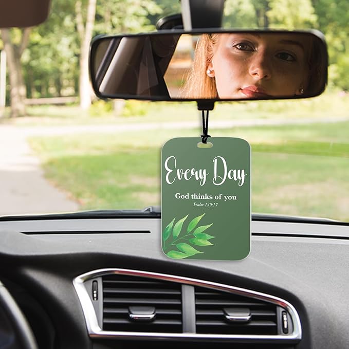 4Pcs Green Christian Car Air Freshener Hanging Bible Verse Car Accessories Gifts for Women Men Cute Religious Air Freshener for Interior Car Mirror Home Wardrobe Decor