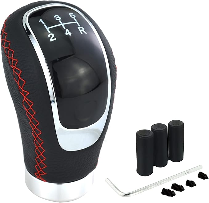 Lunsom Gear Shift Shifter Knobs, 6 Speed Leather Shift Knob Manual Car Shift Handle Knob Lever Stick Shift Handle Accessories Fit Most Vehicle (Red Suture)