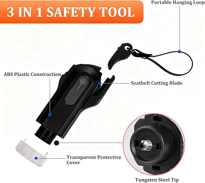 2-in-1 Window Glass Breaker Seatbelt Cutter, 2-Pack Emergency Keychain Car Escape Survival Tool, Safehammer for Land/Underwater, Black