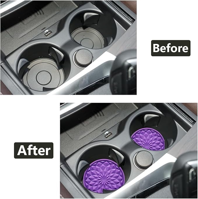 Car Cup Coaster, Universal Automotive Waterproof Non-Slip Cup Holders Sift-Proof Spill Holder Car Interior Accessories 4 Pack Purple