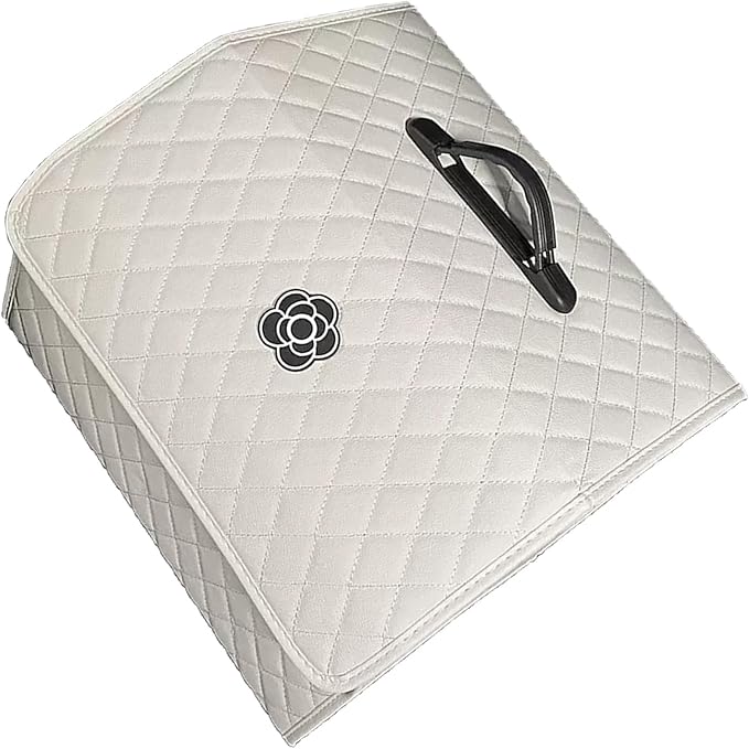ANGGREK Pu Leather Trunk Organizer, Structure High Capacity Portable Trunk Storage Box for Car (White ‑ Large)