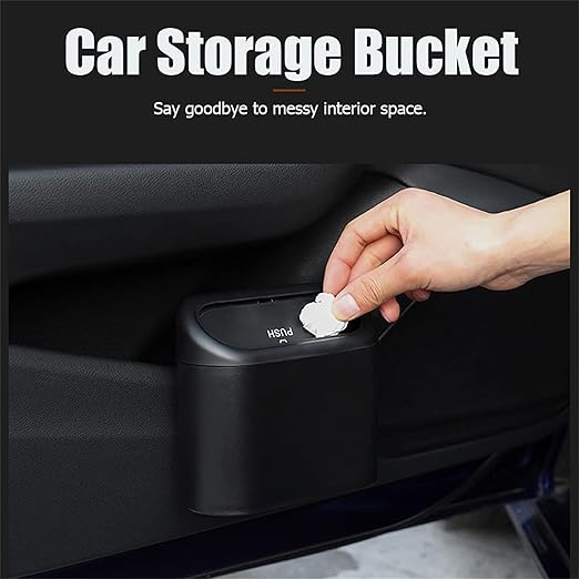 Car Trash Can with Lid, Mini Universal Vehicle Mini Leakproof Garbage Can Bin with 30pcs Trash Bags，Waterproof Car Bin for Front Back Seat Accessories for Auto Office Home(Black)