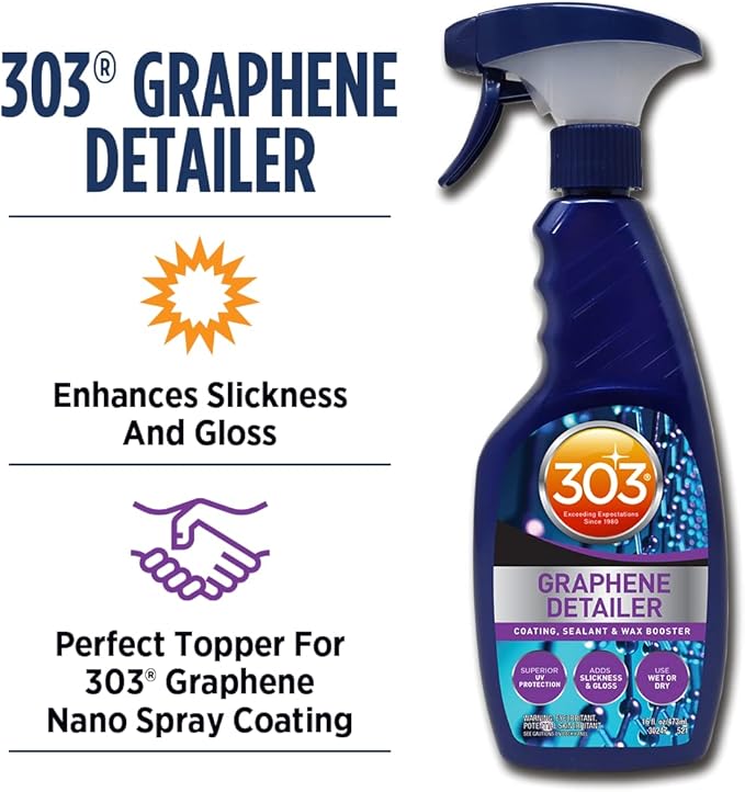 303 Products Graphene Detailer Spray, Enhances Gloss & Protection on Existing Coating, Sealants & Waxes, UV Protectant, Drying Aid, Add Ceramic Graphene Protection, Waterless Car Detailing Spray, 16oz