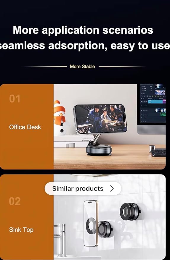 360° Magnetic Car Phone Mount for iPhone, Black Dashboard Holder with Nano Gel Suction, 108+ LBS Force, 3000gf Magnetic Strength, Universal Mount