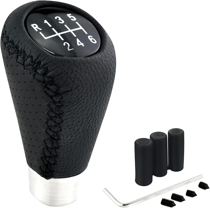 Lunsom 6 Speed Shift Knob Manual Stick Shifter Handle Leather Gear Lever Head Car Accessories Fit Most Vehicle (Black Suture)