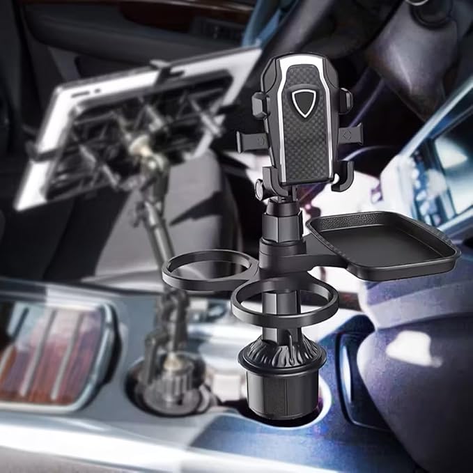 4 in 1 Car Table Tray，Mobile Phone Holder Car Cup Holder Tray ，360° Rotation Cup Holder Tray for Car，Compatible with Vehicles, Car, Road Trip Essentials