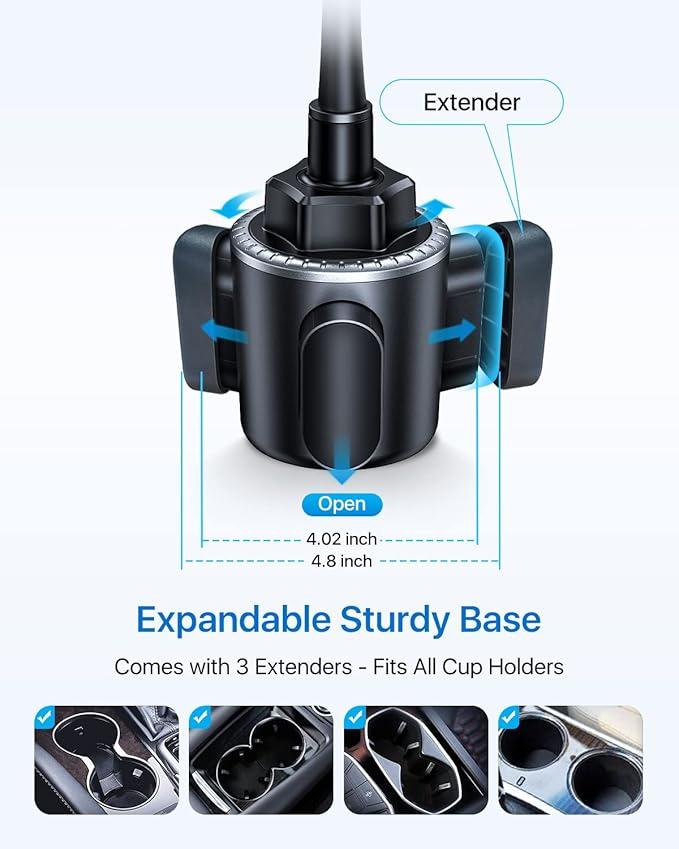 andobil Military-Grade Cup Phone Holder for Car/Truck, [2026 Enhanced] 13" 360° Adjustable Gooseneck w/Anti-Shake Car Mount, Universal Car Phone Holder for iPhone/Samsung/Pixel All 4.0-7.0" Devices