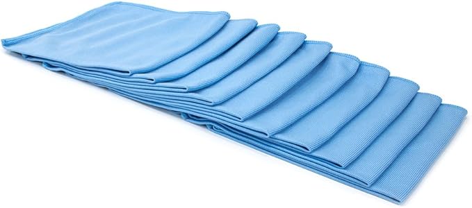 Autofiber Bulk Pack Smooth Glass Microfiber Window, Mirror and Glass Towel - Pack of 10, Blue (16 inch x 16 inch)