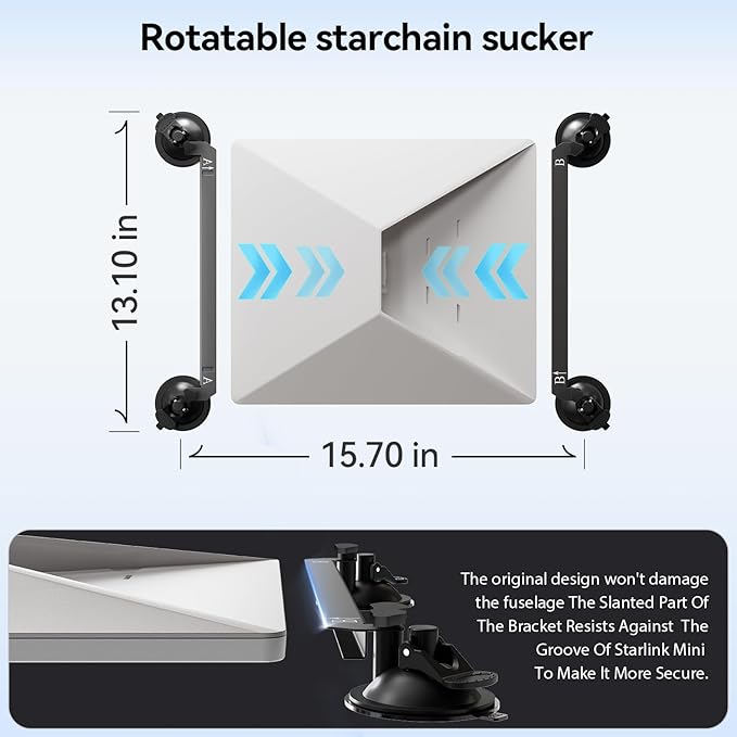 Starlink Mini Suction Cup Mount, Vehicle Sunroof and Glass Surfaces – Secure Satellite Mounting Kit with Strong Grip for Car Rack System Adapters in RVs, Boats, and Road Trips