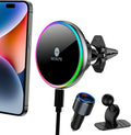 MOKPR for Magsafe Car Mount Charger-Wireless Car Charger-Magnetic Car Phone Holder for Dash Air Vent-LED RGB HandsFree Car Mount Fast Car Charger for iPhone 16 15/14/13/12 Series with QC 3.0 Adapter