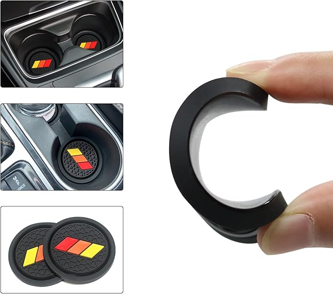 Cup Holder for Toyota Accessories Tacoma TRD Tundra Rav4 Highlander Camry, Classic Retro Style Tri-Color Interior Insert Coaster (2.75 Inch, Yellow-Orange-Red,Black)