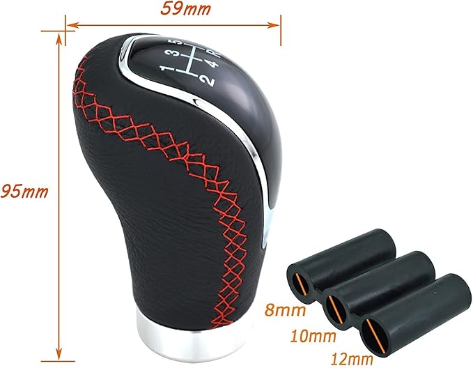 Lunsom Gear Shift Shifter Knobs, 6 Speed Leather Shift Knob Manual Car Shift Handle Knob Lever Stick Shift Handle Accessories Fit Most Vehicle (Red Suture)