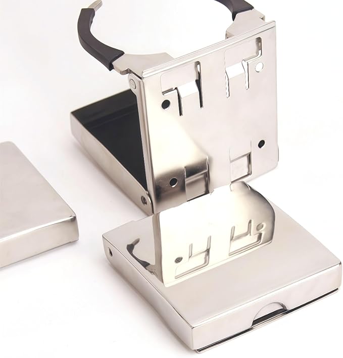 1-Pack Adjustable Stainless Steel Boat Cup Holder | Marine-Grade Foldable Drink Holder with Silicone Grip | Fits 2.625"-3.5" Cups, for Boat, RV, Car & Yacht