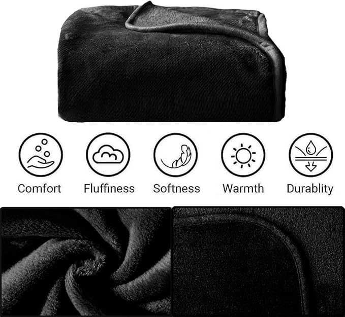 Travel Blanket Pillow, Soft Airplane Blanket 2-in-1, Travel Blanket Airplane Compact with Bag, Travel Essentials Accessories for Plane and Car,60x80 Black