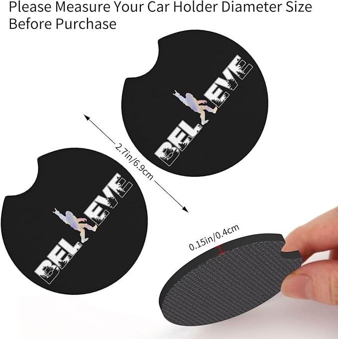 Believe in Bigfoot Sasquatch Car Coasters for Cup Holders Pack of 2 Neoprene Cup Mat Pad Vehicle Interior Accessories for Men Women