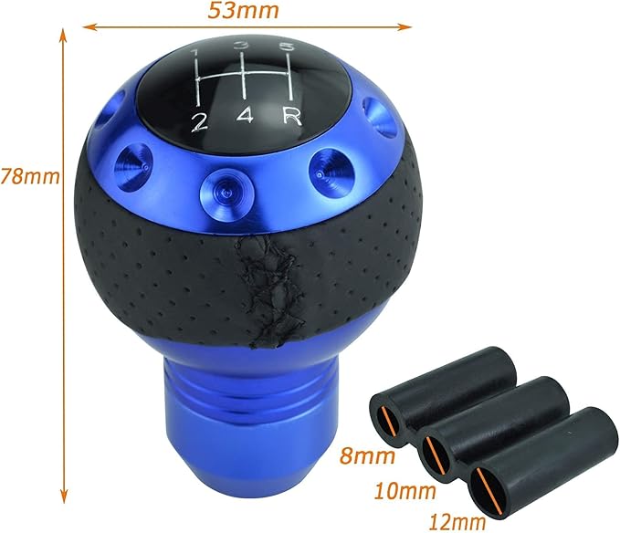 Lunsom 5 Speed Leather Shift Knob, Manual Transmission Handle Ball Gear Stick Shifter Head Fit Most Transmission Vehicle (Blue&Black)