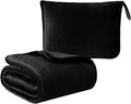 Travel Blanket and Pillow - Premium Soft 2 in 1 Airplane Compact with Soft Bag Pillowcase, Plane Blanket Compact Packable, Travel Essentials Accessories for Plane and Car, 60x80 Black