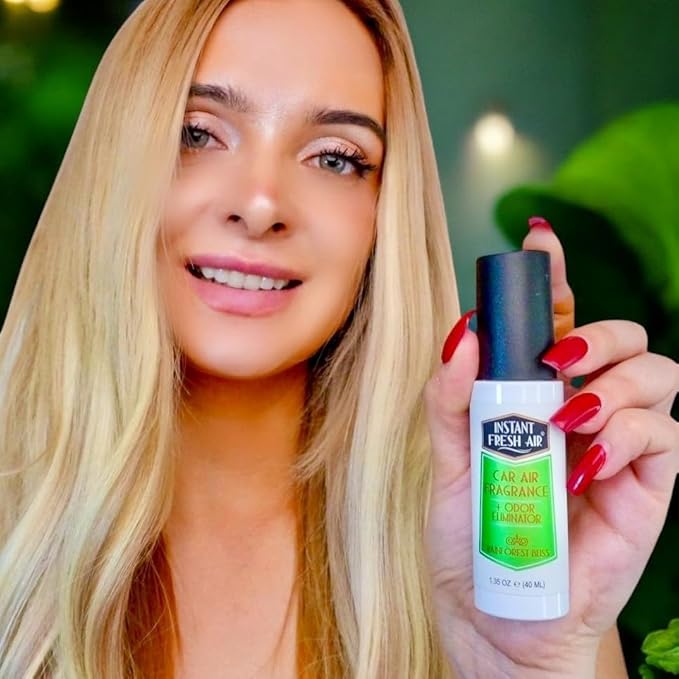 2-Pack: Dual-Action CAR AIR Freshener Rainforest Bliss -Instantly Eliminates Odors from Smoke, Food, Pets in 2 Seconds - For Commuters, Pet Owners, Rideshare Drivers 1.35 Oz. - INSTANT FRESH AIR