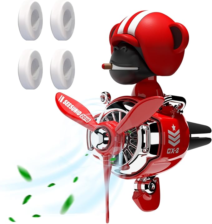 Pilot Car Air Freshener, Cute Orangutan Car Vent Clip Air Freshener Automotive Air Outlet Fan Diffuser, Automotive Interiors Vent Decoration (Shake Head Style - Red)