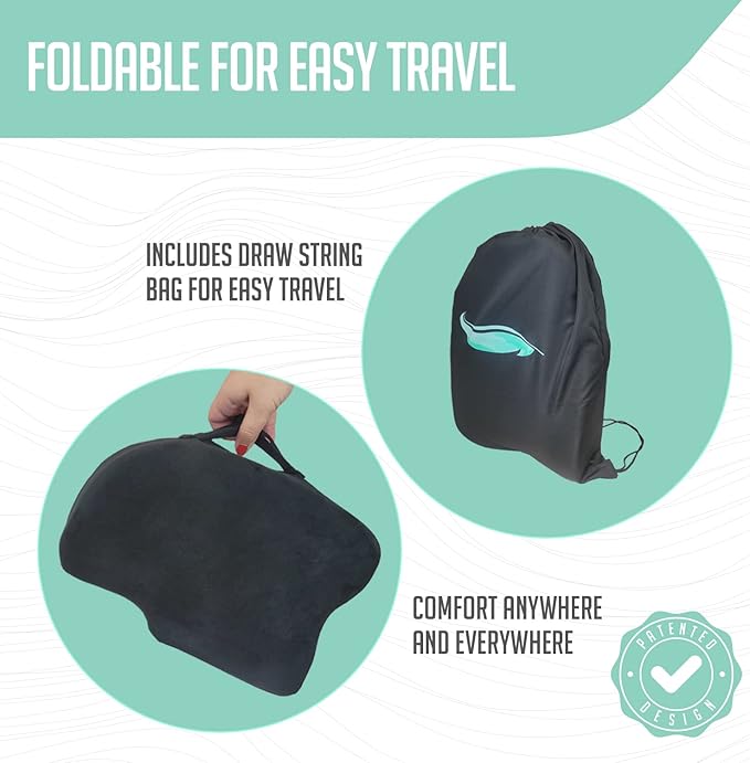 Premium Foldable Travel Seat Cushion - for Relief of Lower Back, Sciatic, Butt and Tailbone Pain - for Home & Office Use, Perfect for Travel or Driving - Coccyx Seat Cushion