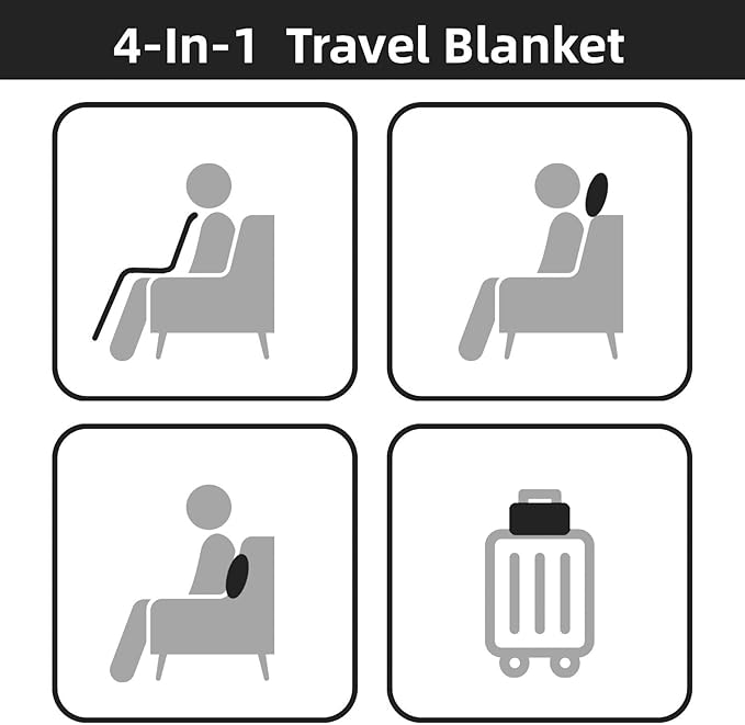Travel Blanket Pillow, Soft Airplane Blanket 2-in-1, Travel Blanket Airplane Compact with Bag, Travel Essentials Accessories for Plane and Car,60x40 Black