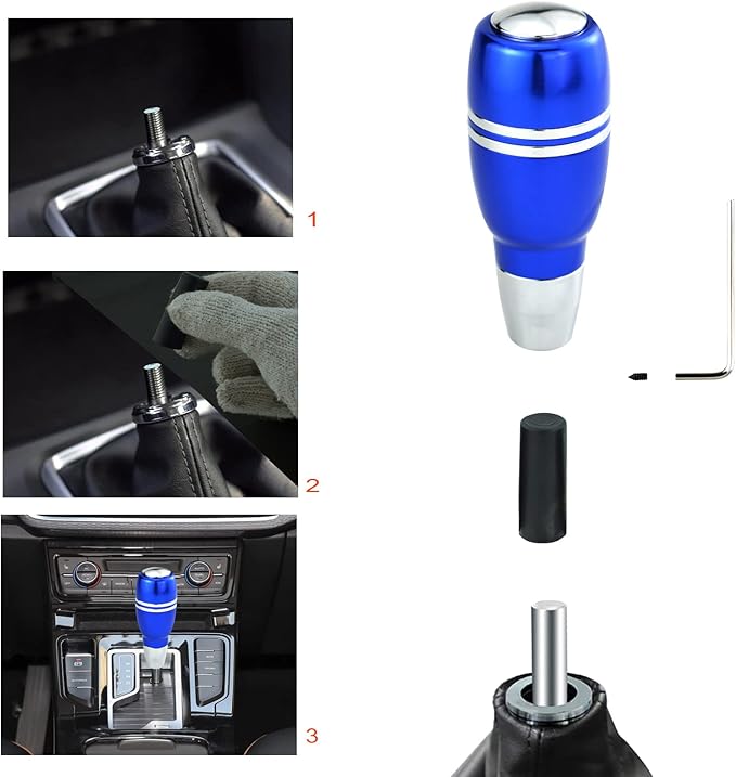 Lunsom Weighted Shifter, Leather Aluminum Alloy Long Shift Knob Stick Handle Shifting Lever Head Gear Knob Fit for Most Manual Transmission Vehicles (Blue)