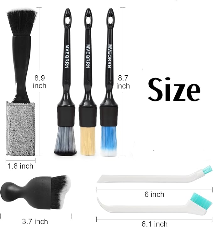 7PCS Car Detailing Brush Set,Boars Bristle Car Cleaning Detail Brush kit,Ultra Soft No Scratch Car Dust Brush,Car Interior Detailing Brushes Kit,Detail Brush Car Detailing for Interior Exterior(black)