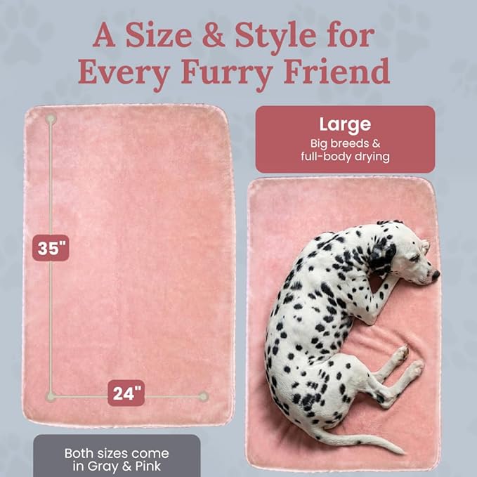 Premium Drying Towel – Large 24x35" Super Absorbent Microfiber Dog Bath Towel – Quick Dry, Soft & Durable Dog Towel for Drying Dogs – 1200 GSM Pink for Beach, Camping & Travel