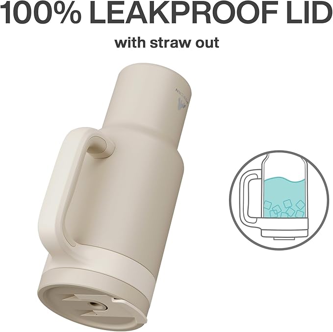 POWCAN 40 oz Tumbler with Handle, 2-in-1 Straw and Sip Lid, Leakproof, Dishwasher Safe, Insulated Stainless Steel Travel Coffee Mug, Keeps Cold for 34 Hours, Fits in Car Cup Holder (Oat)