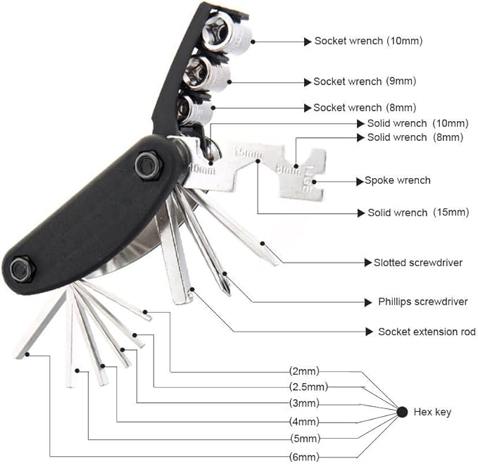 Motorcycle Bike Mechanic Repair Tool Kit with 16 In 1 Multi-Function Allen Key Multi Hex Wrench Screwdriver for Home Outdoor Travel Camping Sport Bicycle Cycling