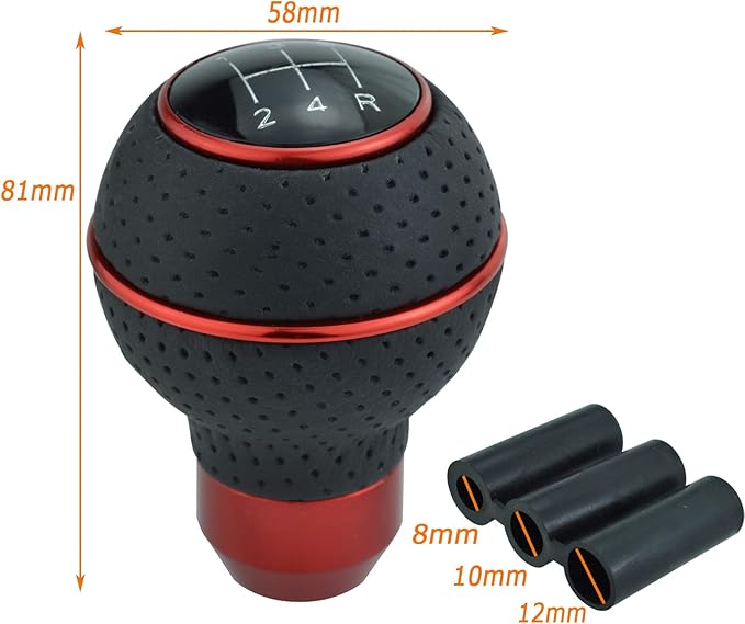 Lunsom 5 Speed Round Shift Knobs, Leather Car Gear Shifter Knob Handle Lever Head Ball Shifting Lever Head Fit for Most Manual Transmission (Black&Red)