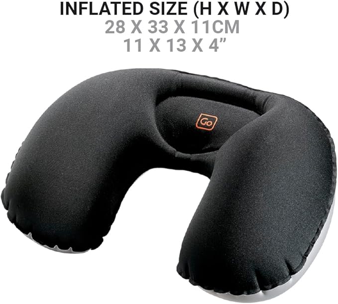Go Travel Compact Snoozzzer, Comfortable Travel Pillow for Uninterrupted Sleep, Inflatable Neck Pillow for Airplane, Bus, Car, and Train, Travel Essentials, Black
